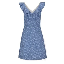 Hope & Henry V Neck Ruffle Shift Dress Womens 10 Blue Floral Organic Cotton 