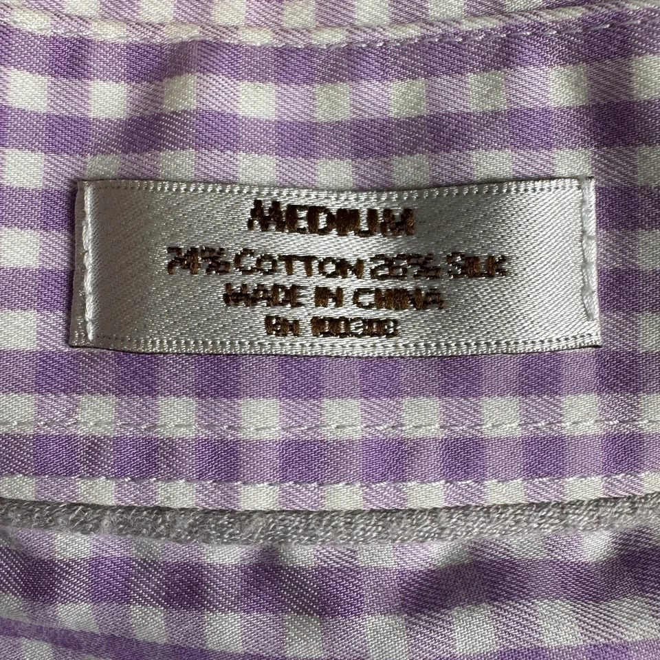 Peter Millar Crown мягкие мужские M на пуговицах длинным рукавом фиолетовый чек шелковая смесь - Изображение 3 из 4