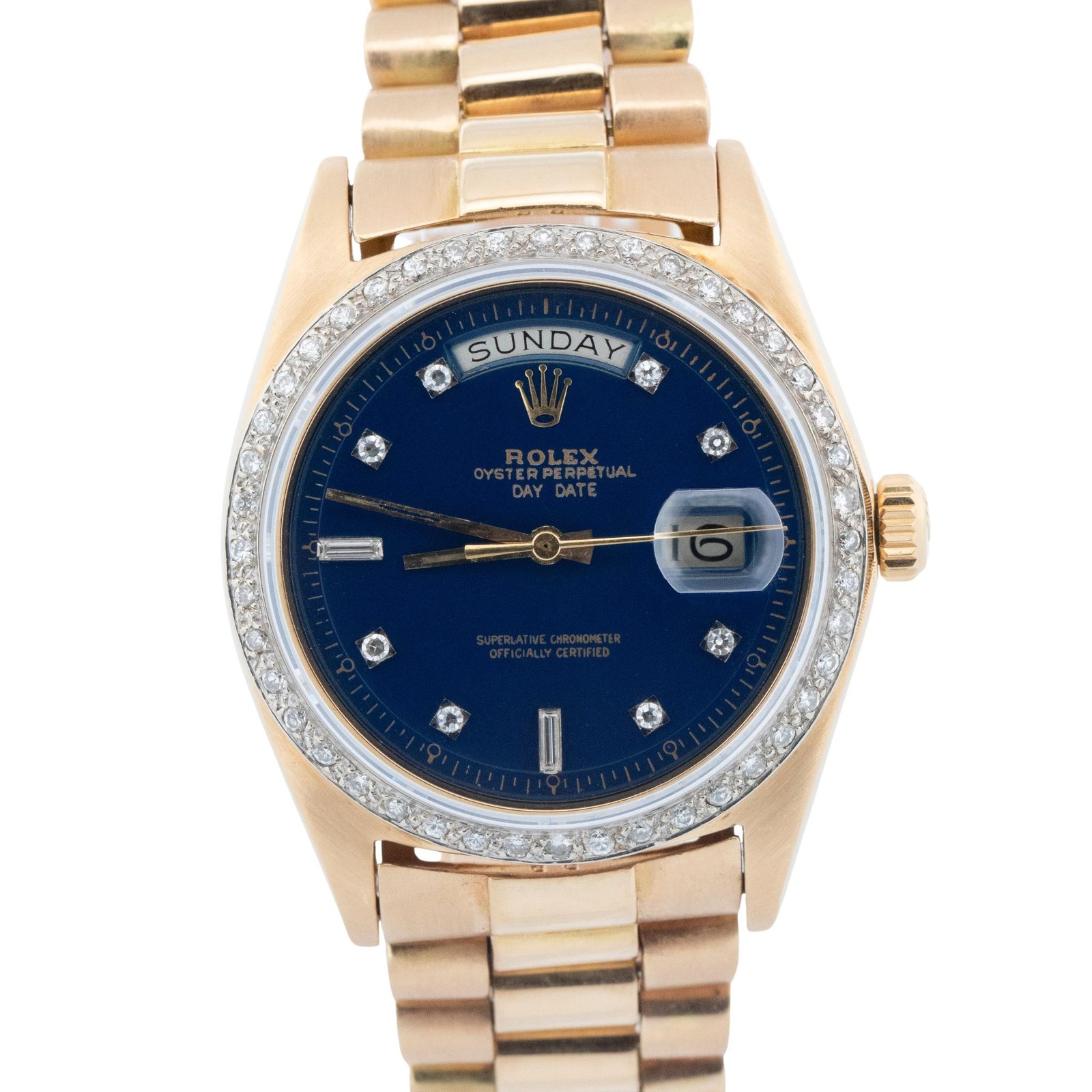 Rolex Day-Date President Blue DIAMOND 36mm Yellow Gold Fluted Watch 1803