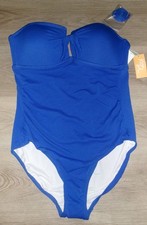 Kona Sol Blue High Coverage One Piece Bathing Suit Swim Women's XL 16/18 Bow NWT