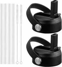 Straw Lid for Hydro Flask Wide Mouth Water Bottles, Top Lids Black - 2 Pack