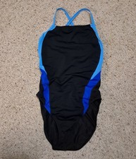 Speedo One Piece Endurance Swimsuit Size 30 Cross Back, Black Blue