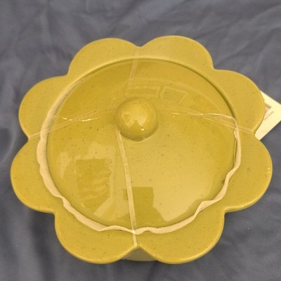 Yellow Glossy Round Covered Casserole Dish with Lid