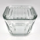 Ribbed 4.5” Square Refrigerator Dish W/Lid Vintage Anchor Hocking 1932 Design