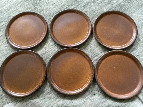 6 Nelson McCoy Pottery Mesa Canyon  Coupe Dinner Plates USA 10.50 Vintage 1970