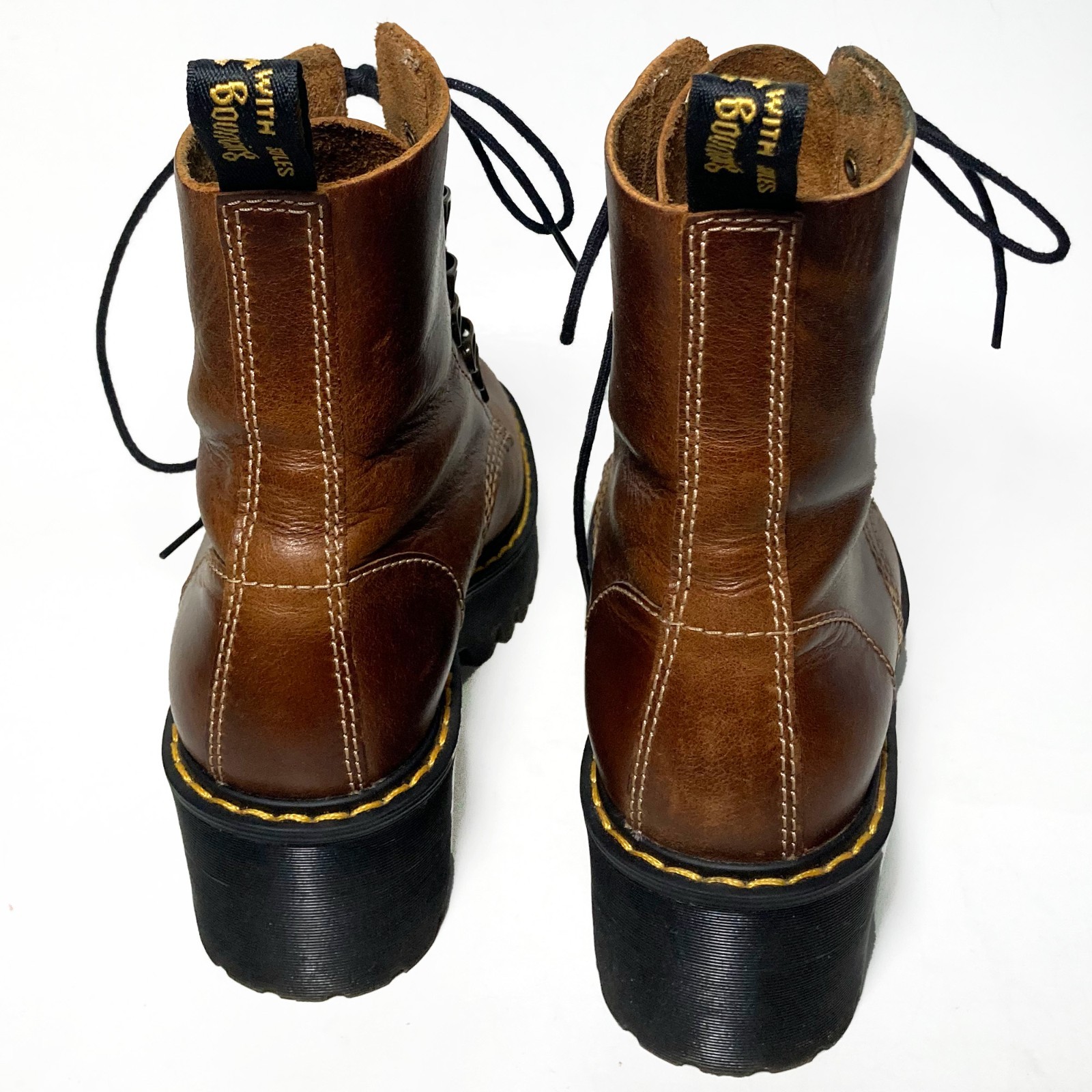 Doc Martens Leona Platform Boots Butterscotch Brown Leather US 6 EU 37 Lace Up thumbnail 4