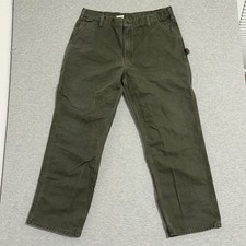 Carhartt Mens Moss Green Cotton Duck Carpenter Work Pants 39x32 Relaxed Fit