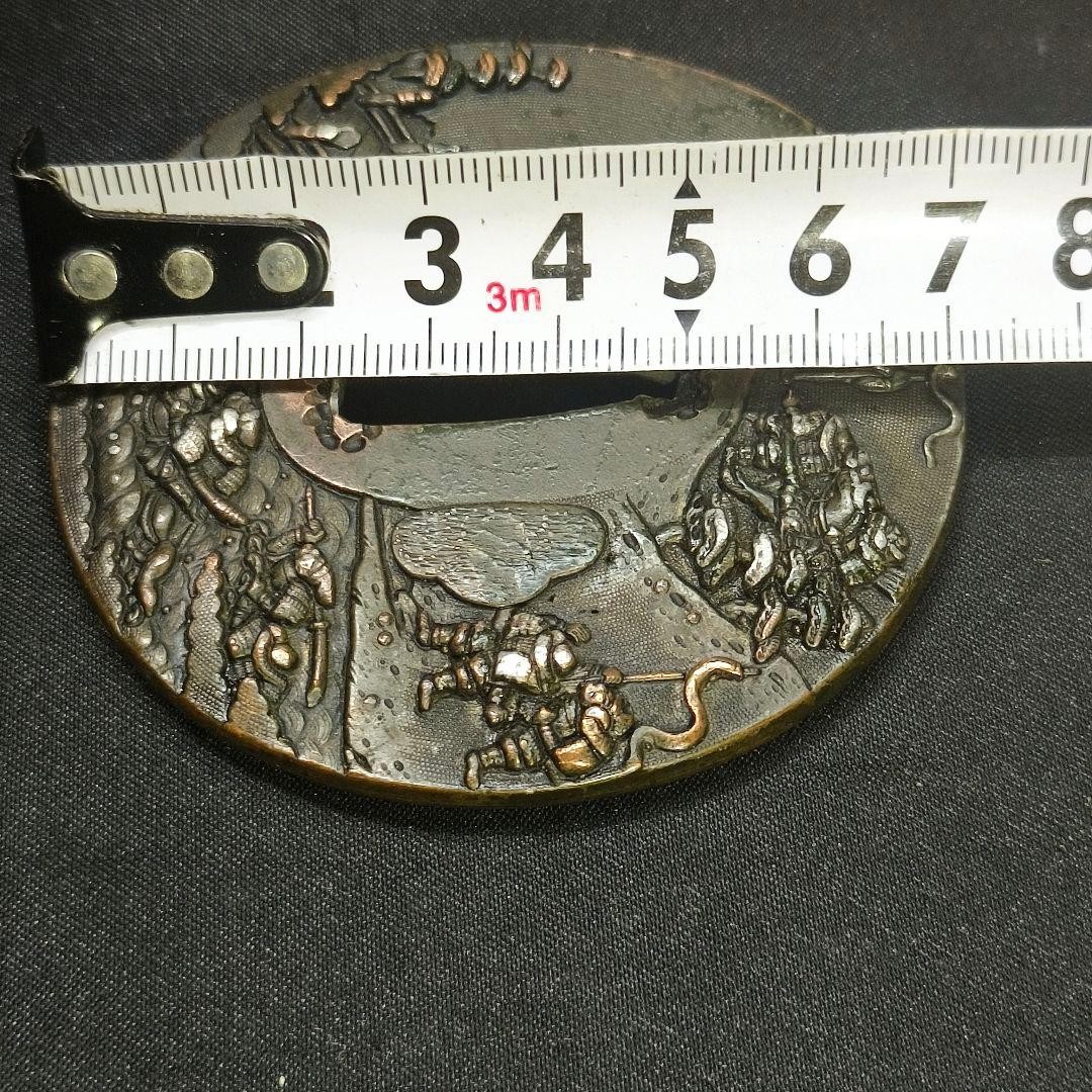 Goto Tatsunori Tsuba 7 x 6 cm Copper Edo Vintage Genpei War Scene Trio