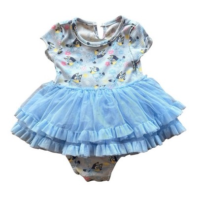 Bluey Tutu Bodysuit Dress 12M Blue Tulle Skirt Baby Outfit
