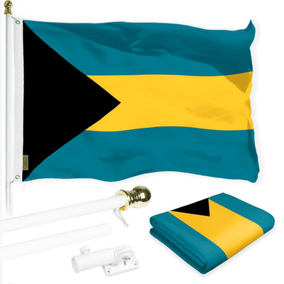 Combo Pack: 6 Ft Tangle Free Aluminum Spinning Flagpole (White) & Bahamas