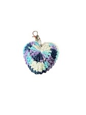 NEW handmade crocheted heart keychain plush blue purple white