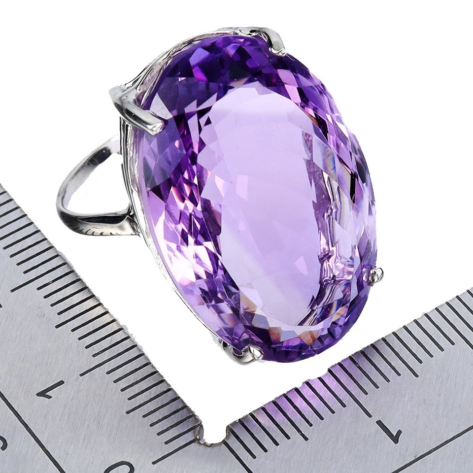 925 Anello Argento Sterling Ovale Ametista 35ct Mano Gemma Gioielli Misura 7.5 - Immagine 3 di 4