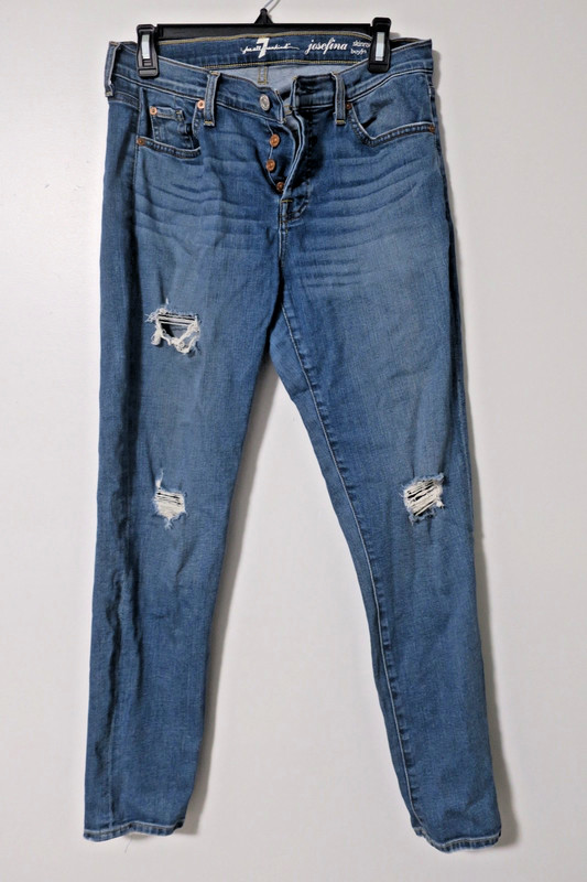 7 For All Mankind Josefina Skinny Boyfriend` Blue Distressed Jeans size 27