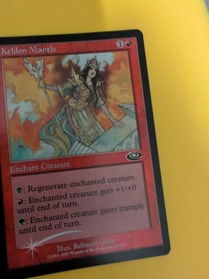 Keldon Mantel. Enchant Creature MTG Karte. Planeshift.ALTE VINTAGE FOLIE