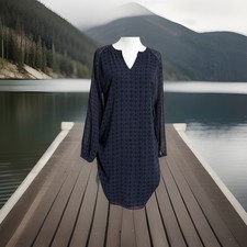 CABI Harlequin Diamond Shift Dress Purple Black #3102 Sz M Sheer Lightweight