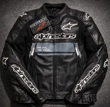Men's Black Leather Motorcycle Racing Jacket Gray Graphic Sport Biker Jacket