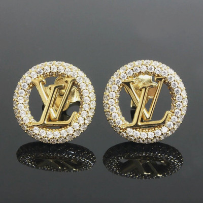 Louis Vuitton Louise By Night Gold Metal Crystal Stud Earrings