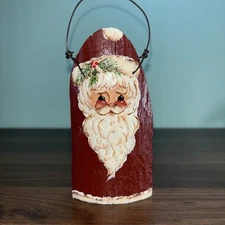 VTG Folk Art Hand Painted Primitive Wooden Santa Rustic Christmas 5.5” Signed