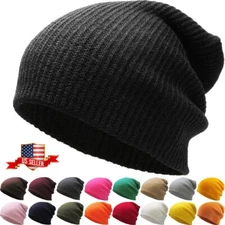 Soft Ribbed Beanie Knit Ski Cap Skull Hat Warm Solid Color Winter Cuff Blank