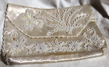 Hand Beaded Off White Evening Bag Purse Clutch Snap Closure 1950-60's READ VTG