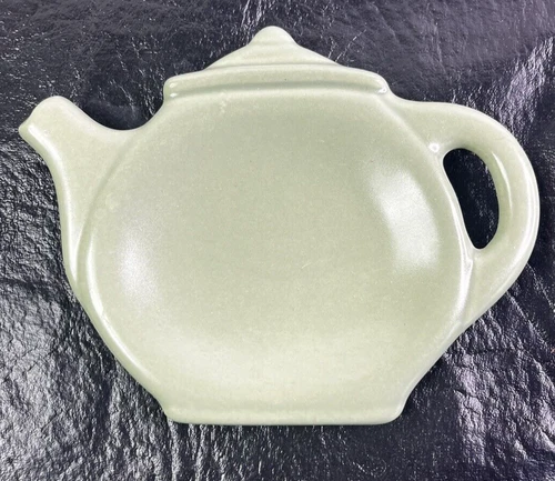 Teapot Kettle Pfaltzgraff Tea Bag Spoon Rest Green USA 1960s Vintage Excellent