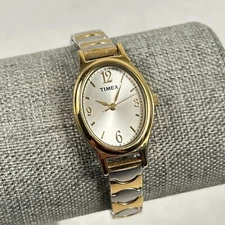 Timex Watch Womens 21mm Oval Two Tone Stretchy Casual Classic New Battery