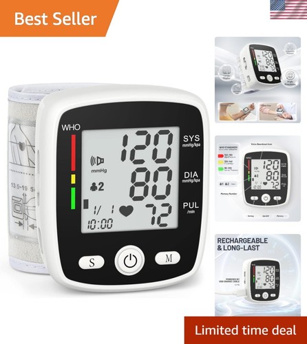 Digital Wrist Blood Pressure Monitor Adjustable Cuff 2 Users USB Charge