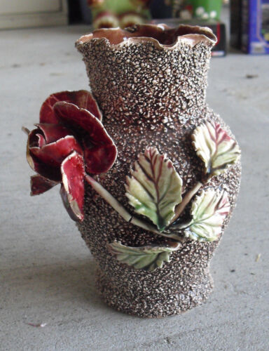 Vase fleur vintage unique poterie art marqué pop-corn finition 5/8" de haut  - Photo 1/3