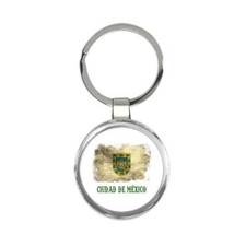 Ciudad de Mexico : Gift Round Keychain Distressed Flag Vintage Mexican Expat