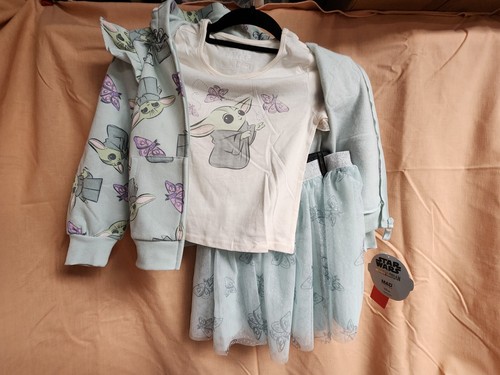 3 Piece Size 5 Star Wars TShirt Tulle Skirt Hoodie Set Baby Yoda Butterfly Girls - Picture 21 of 21