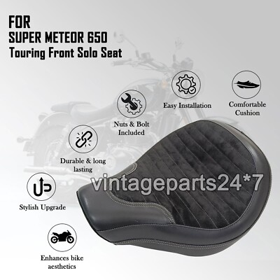 Für Royal Enfield Super Meteor 650 Leder Touring Solo-Vordersitz Schwarz