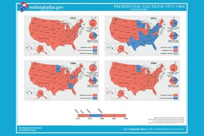 USA presidential elections map 1972-1984 HISTORIC POSTER educational 20x30