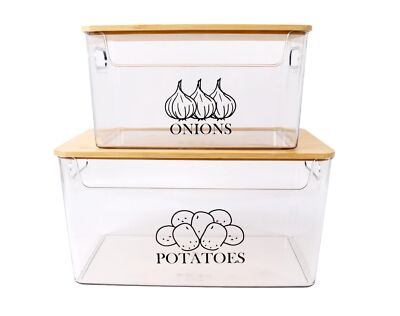 Potato Onion Storage, Potato Bin with Bamboo Lid, Transparent Acrylic Potato ...