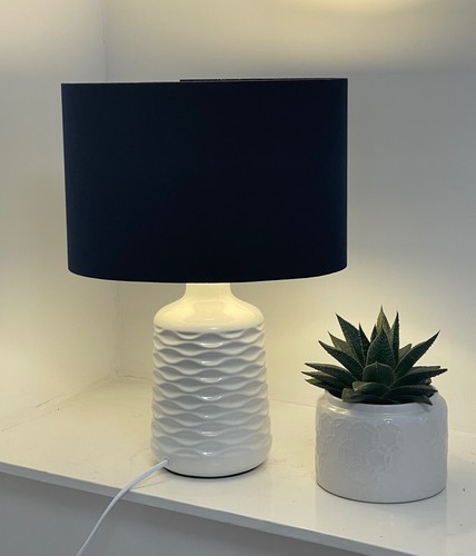 Pantalla de lámpara azul marino tono de luz ovalada de terciopelo - Imagen 6 de 7