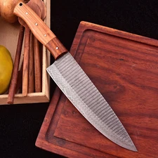 CUSTOM MADE HAND FORGED DAMASCUS STEEL KITCHEN CHEF KNIFE W WOOD HANDLE 2071