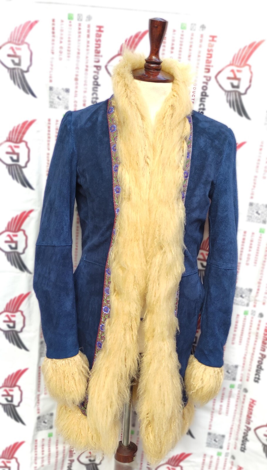 Retro Afghan Penny Lane Genuine Suede Coat Womens Trim With Fuax Fur Outerwear