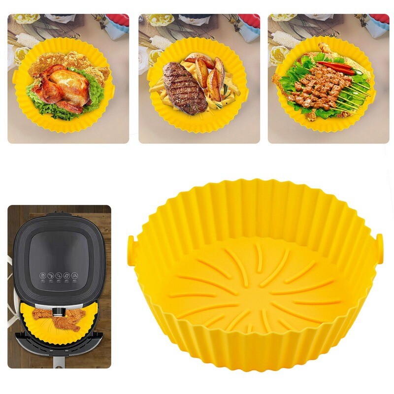 Air Fryer Silicone Pot Round Oven Baking Tray Reusable Basket Insert