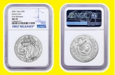 2021  $5 2-oz Silver  Lion NGC MS 70 First Releases new rare low mint,low pop