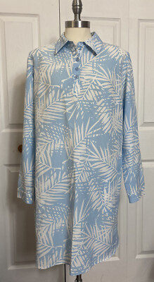 D & Co Beach Size Medium Blue Palm Print Coverup Dress Wicking Pockets  Womens M | eBay
