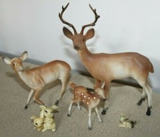 Vintage celluloid figurine lot deer family cute bunnies and fawn