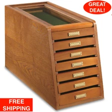 7 Drawer Collectors Cabinet Solid Wood Knives Display Case Coins Watches Medals