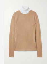 Gabriela Hearst Bi Costa Cashmere/Silk Beige/White Turtleneck Sweater sz M