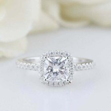 2Ct Lab Created VVS1/D Diamond Halo Engagement Wedding Ring 14K White Gold Over