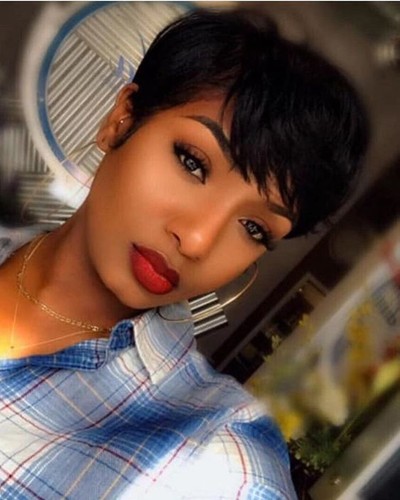 Short Cut Pixie Wigs Human hair Short Straight Black Hair Natural Wigs For women