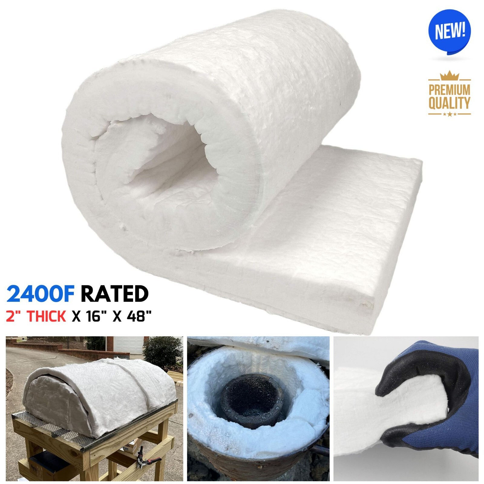 2 in Ceramic Fiber Insulation Blanket for Kiln Forge Pizza Oven Smelting Furnace