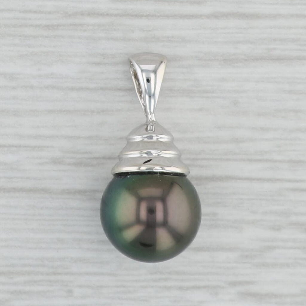 Cultured Black Pearl Pendant 14k White Gold Solitaire Drop