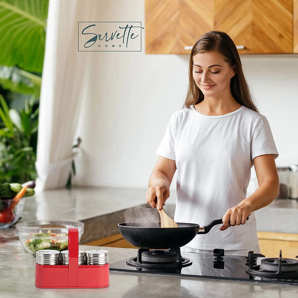 Солонки и перечницы со стойкой для специй - 3 ретро банки для специй в стойке для переноски - Изображение 3 из 4