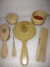 Vintage 7 Piece Ivory Celluloid Bakelite Dresser Vanity Set