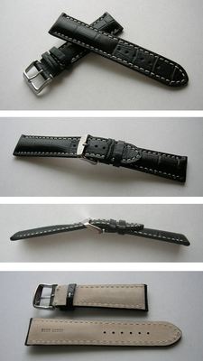 SCHWARZES FLIEGERUHR ECHTLEDERUHRBAND ALLIGATORPRÄGUNG 18, 20, 22, 23 mm 24 mm