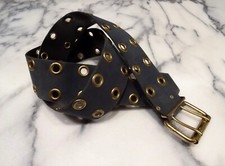 Vtg BLUE GRAY DOUBLE GROMMET HOLES BELT 39" Long 2" Wide Rivets Slate Velvet